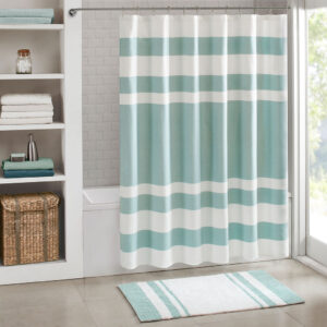 Spa Waffle Shower Curtain with 3M Treatment in Aqua From Madison Park