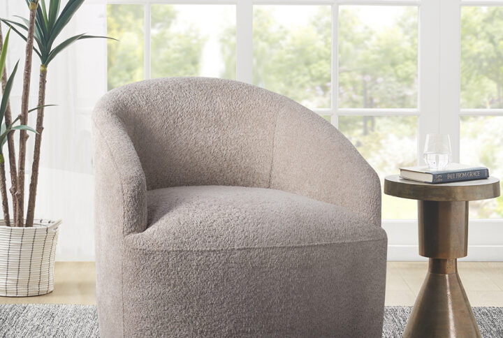 Bonn Upholstered 360 Degree Swivel Chair in Beige From INK+IVY