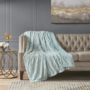 Zuri Oversized Faux Fur Throw in Aqua From Madison Park