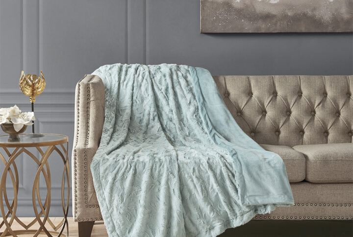 Zuri Oversized Faux Fur Throw in Aqua From Madison Park