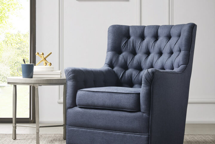 Mathis Swivel Glider Chair in Blue From Madison Park