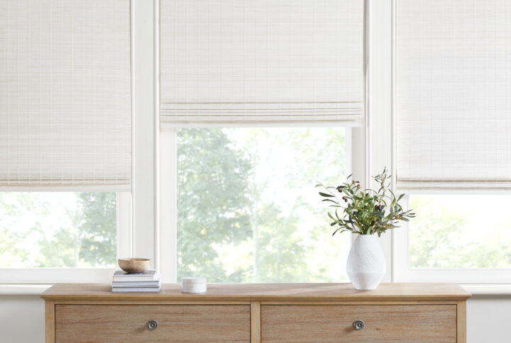 Alden Bamboo Light Filtering Roman Shade 64"L in White From Madison Park