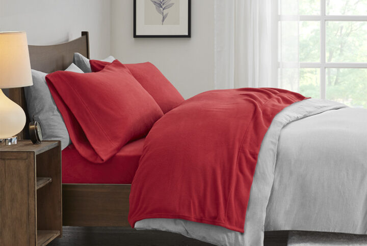 Micro Fleece Sheet Set in Red From True North by Sleep Philosophy