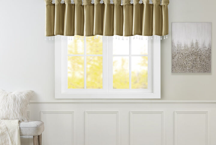 Emilia Lightweight Faux Silk Valance With Beads in Bronze From Madison Park