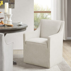 Charlotte Skirted Dining Arm Chair with Casters in Cream From Madison Park