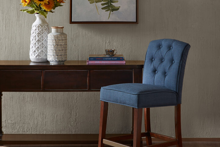 Marian Tufted Counter Stool in Navy From Madison Park