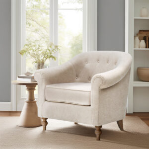 Fayette Tufted Accent Arm Chair in Cream From Martha Stewart