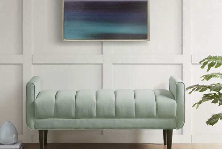 Linea Upholstered Modern Accent Bench in Seafoam From Madison Park