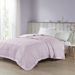 Cambria Oversized Down Alternative Blanket with Satin Trim in Lilac From Madison Park