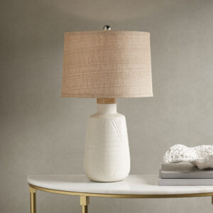 Tate Boho Textured Ceramic Table Lamp in Ivory From INK+IVY