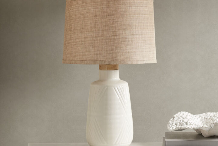 Tate Boho Textured Ceramic Table Lamp in Ivory From INK+IVY