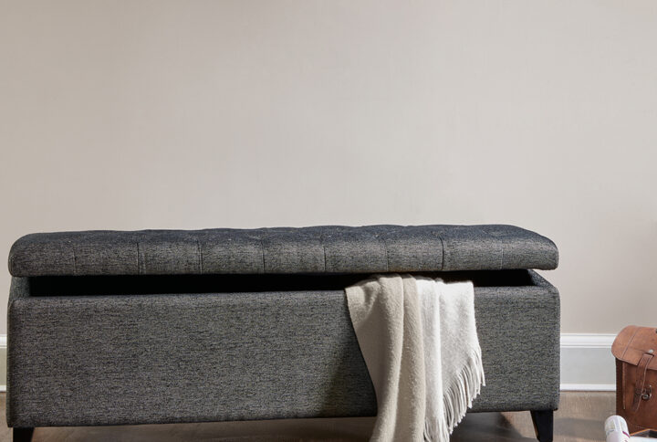 Shandra Tufted Top Soft Close Storage Bench in Charcoal From Madison Park