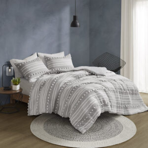 Rowan Striped Clipped Jacquard Comforter Set in Grey From Urban Habitat