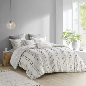 Kara 3 Piece Cotton Jacquard Comforter Set in Ivory From INK+IVY