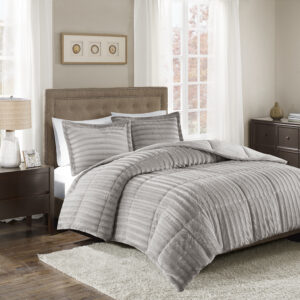 Duke Faux Fur Comforter Mini Set in Grey From Madison Park