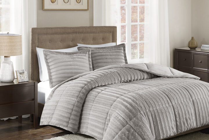 Duke Faux Fur Comforter Mini Set in Grey From Madison Park