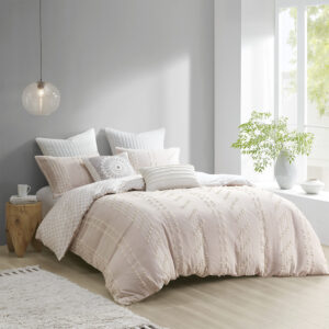 Kara 3 Piece Cotton Jacquard Duvet Cover Set in Blush From INK+IVY