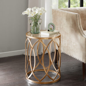 Arlo Metal Eyelet Accent Table in Gold/Glass From Madison Park