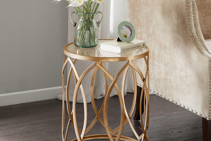 Arlo Metal Eyelet Accent Table in Gold/Glass From Madison Park