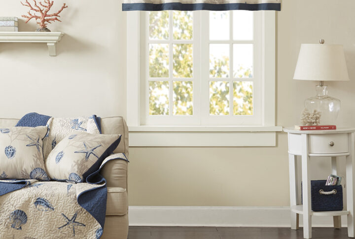 Bayside Printed Valance in Navy From Madison Park