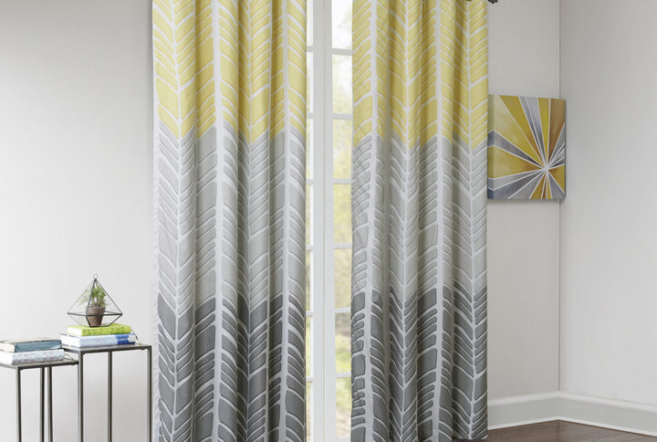 Adel Printed Total Blackout Curtain Panel in Yellow From Intelligent Design