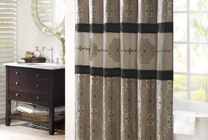 Donovan Embroidered Shower Curtain in Black From Madison Park