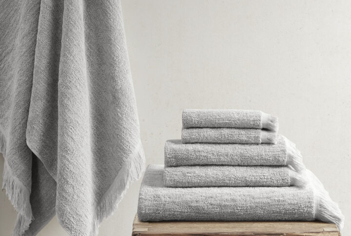 Nova Cotton Dobby Slub 6 Piece Towel Set in Grey From INK+IVY