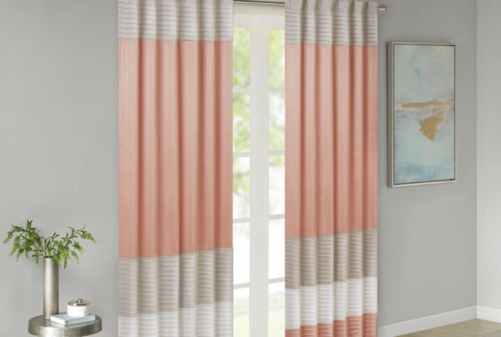 Amherst Polyoni Pintuck Curtain Panel in Coral From Madison Park