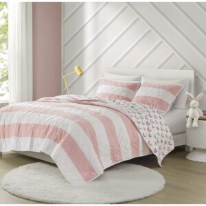 Sammie Cotton Cabana Stripe Reversible Quilt Set with Rainbow Reverse in Pink From Urban Habitat Kids