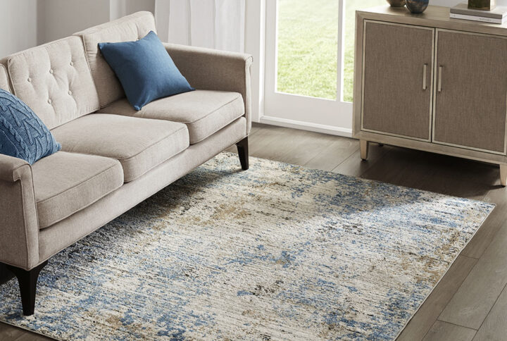 Newport Abstract Area Rug in Cream/Blue From Madison Park