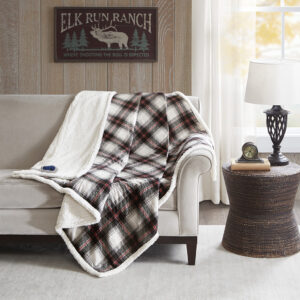 Ridley Oversized Plaid Print Faux Mink to Berber Heated Throw in Black From Woolrich