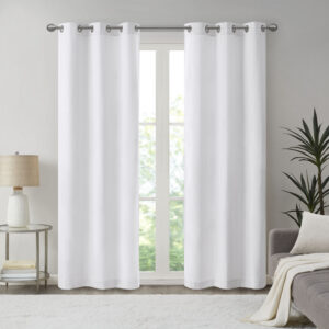 Galen Basketweave Room Darkening Curtain Panel Pair in White From Madison Park