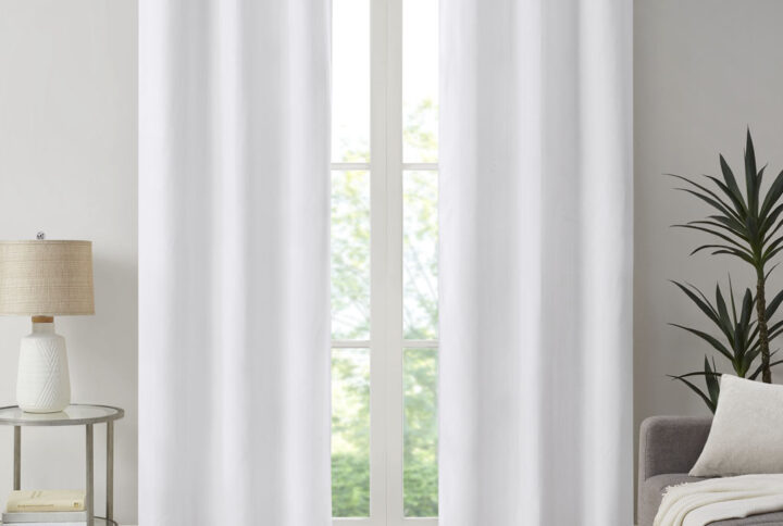 Galen Basketweave Room Darkening Curtain Panel Pair in White From Madison Park