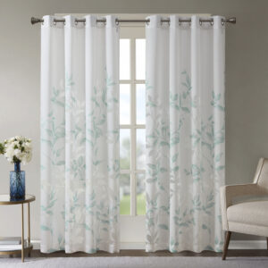 Cecily Burnout Printed Curtain Panel Pair in Aqua From Madison Park