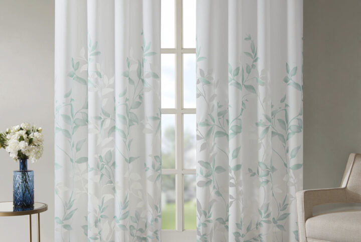 Cecily Burnout Printed Curtain Panel Pair in Aqua From Madison Park