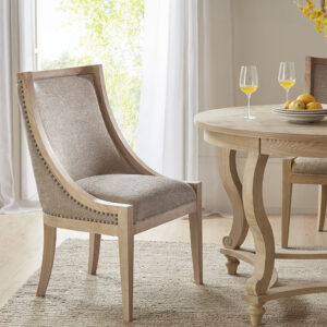 Elmcrest Upholstered Dining Chair with Nailhead Trim in Linen From Martha Stewart