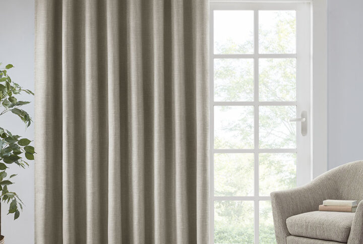 Maya Printed Heathered Blackout Window Patio Panel in Taupe From SunSmart