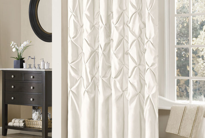 Laurel Tufted Semi-Sheer Shower Curtain in White From Madison Park