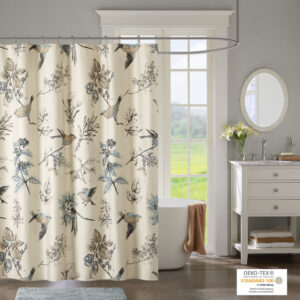 Quincy Printed Cotton Shower Curtain in Khaki From Madison Park