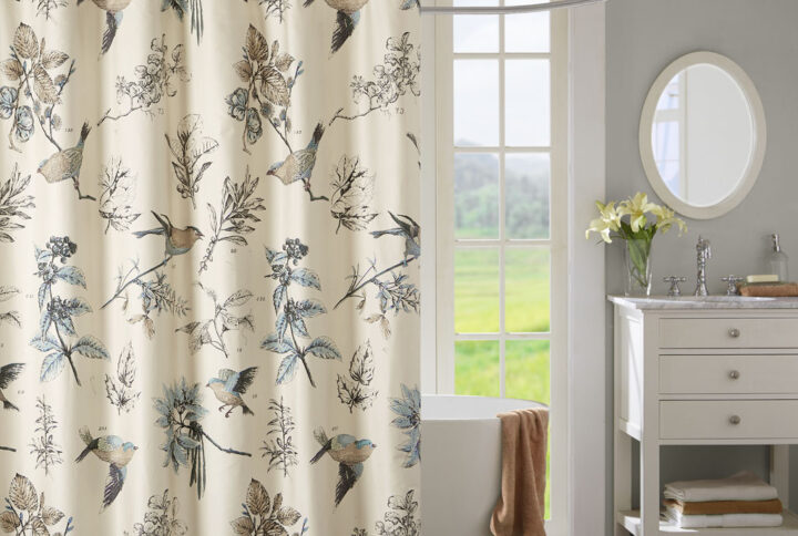 Quincy Printed Cotton Shower Curtain in Khaki From Madison Park