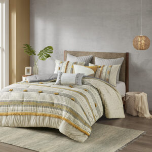 Cody 3 Piece Cotton Comforter Set in Gray/Yellow From INK+IVY