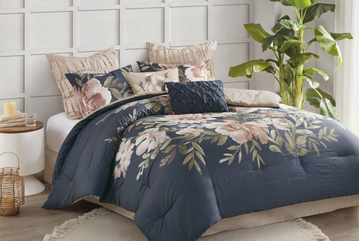 Camillia 8 Piece Cotton Comforter Set in Navy From Madison Park