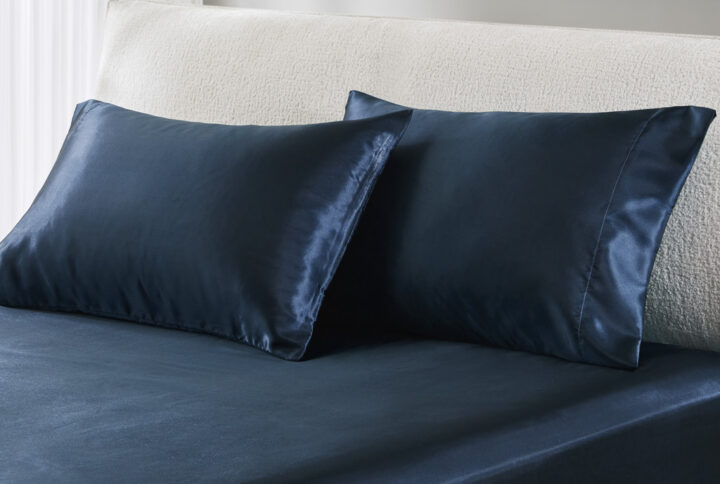 Satin Luxury 2 PC Pillowcases in Midnight Blue From Madison Park Essentials