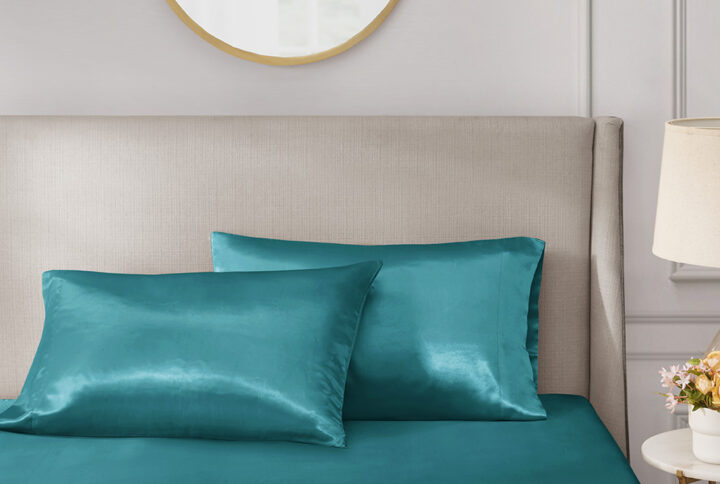 Satin Luxury 2 PC Pillowcases in Teal From Madison Park Essentials