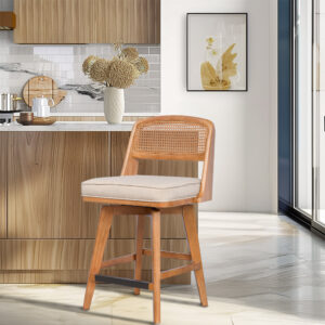 Micah Woven Rattan Back Swivel Counter Stool in Natural From INK+IVY