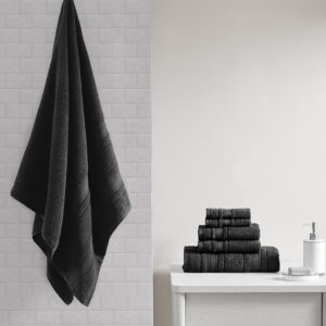 Adrien Super Soft Cotton Quick Dry Bath Towel 6 Piece Set in Black From Madison Park Essentials