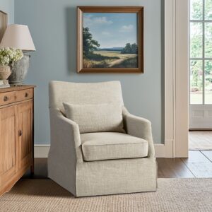 London Skirted Swivel Chair in Beige Multi From Martha Stewart