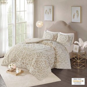 Laetitia Tufted Cotton Chenille Medallion Comforter Set in Taupe From Madison Park