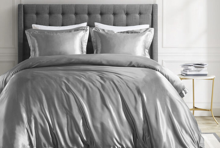 Satin Luxury Comforter Set in Grey From Madison Park Essentials