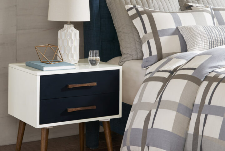 Jeremy Storage Nightstand in Off-White/Navy From INK+IVY